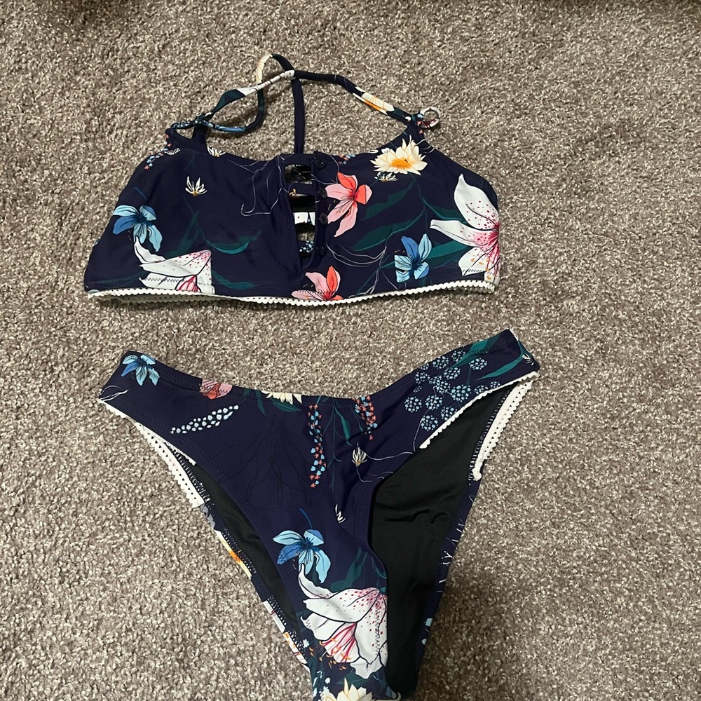 Floral Bikini Set with Lace-Up Detail